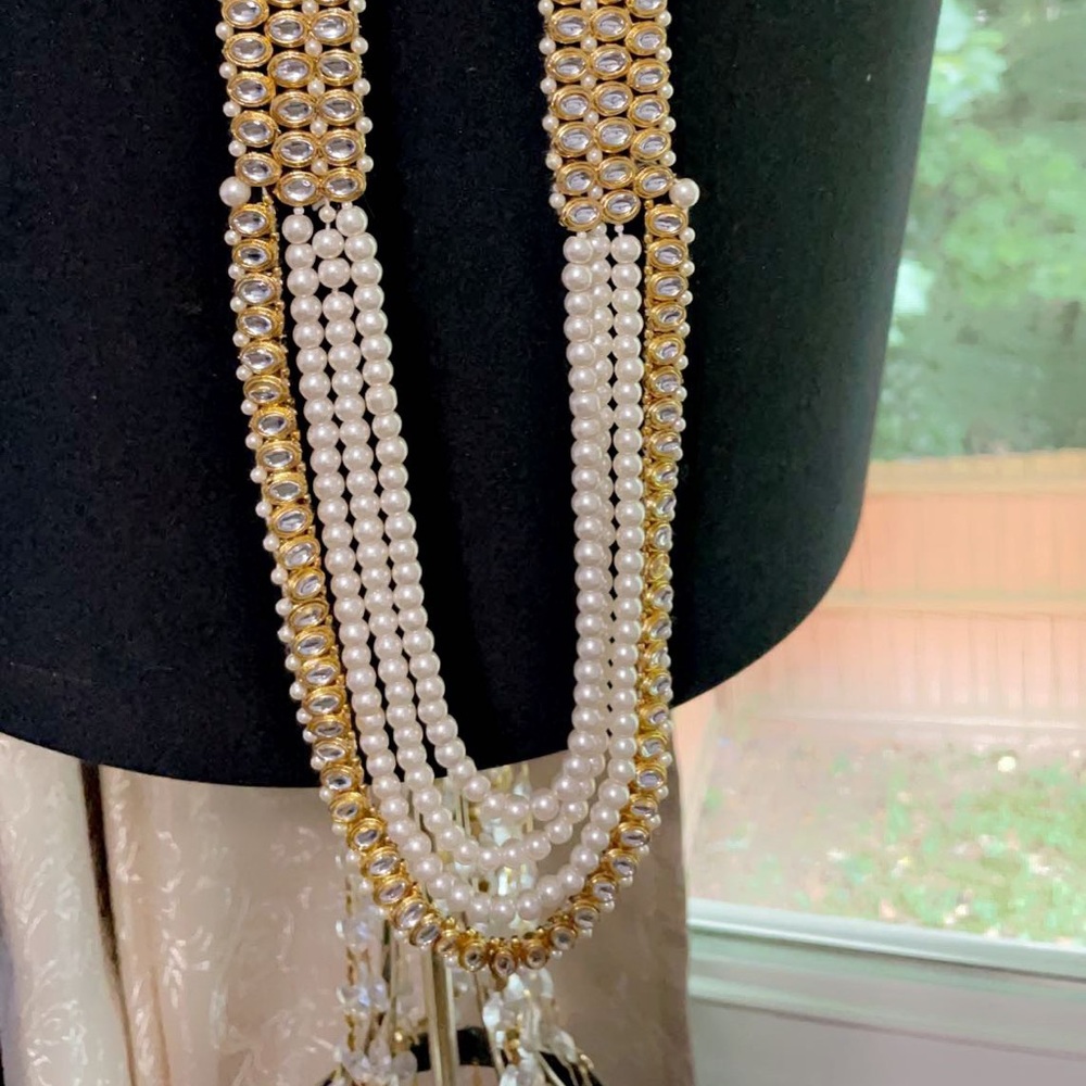 Gold and pearl Indian Pakistani long necklace set